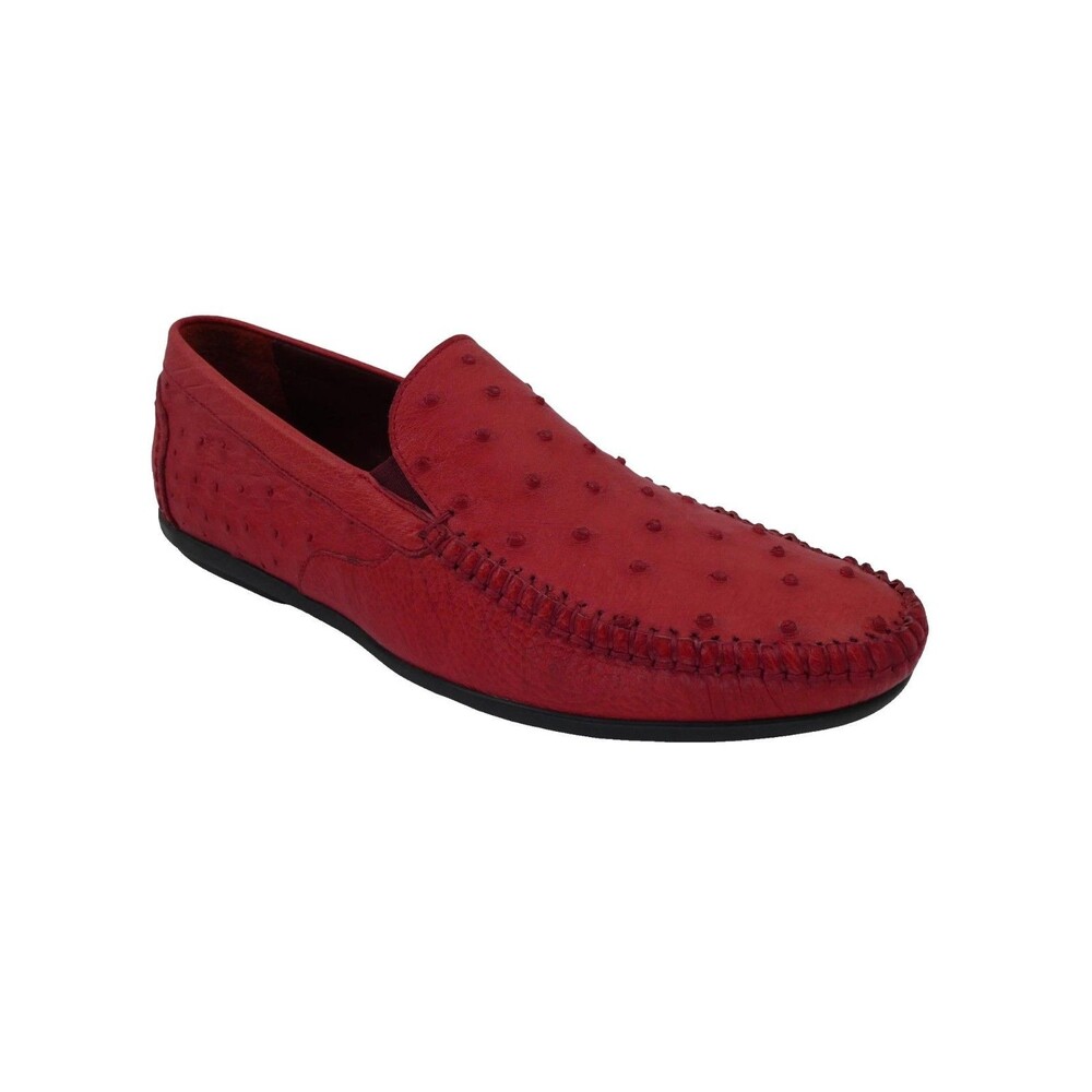 Men’s Red Genuine Ostrich Leather Driving Loafers Moccasins 250 mm / US 7 / EU40
